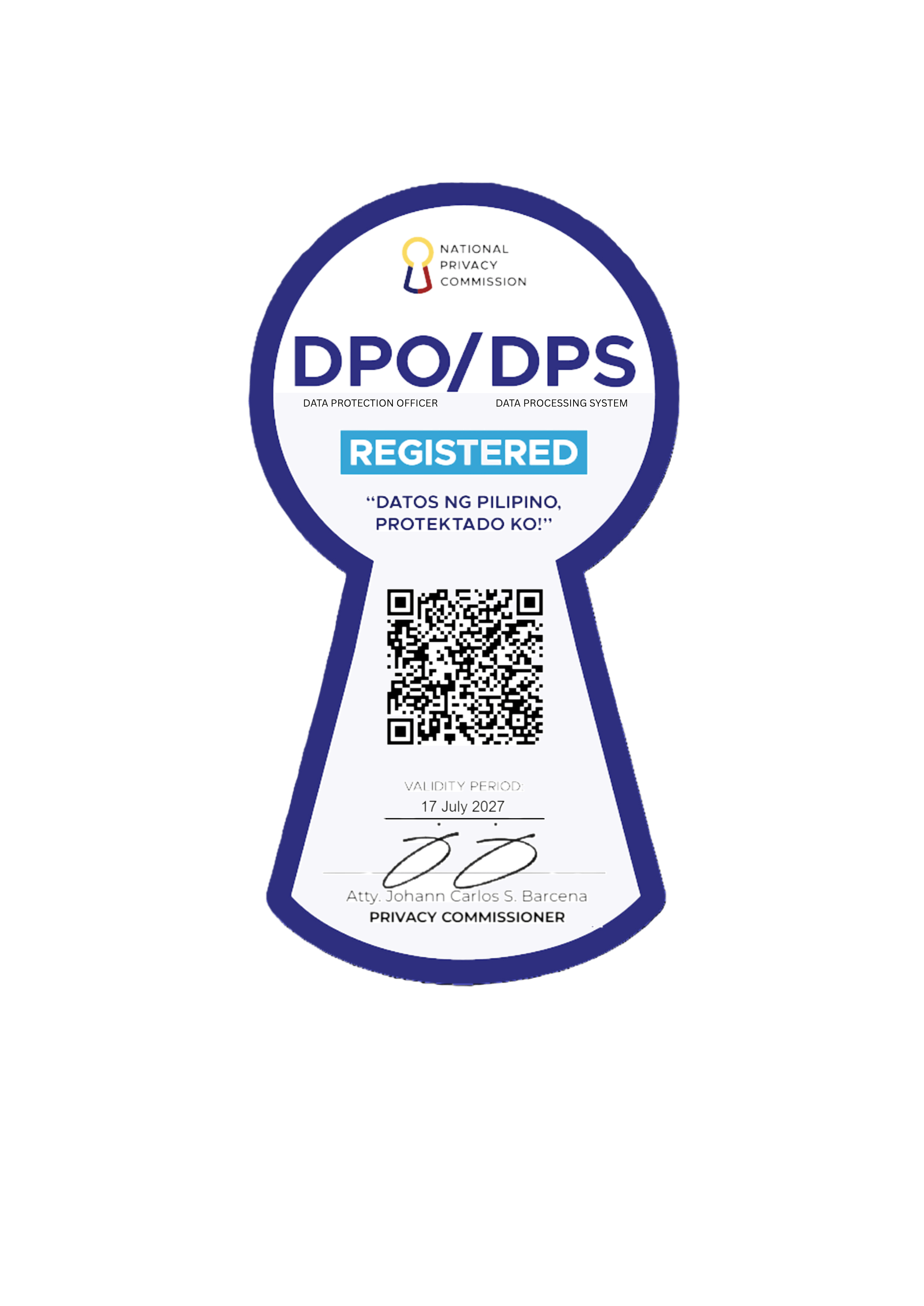 National Privacy Commission DPO and DPS Registered seal, valid until 17 July 2027